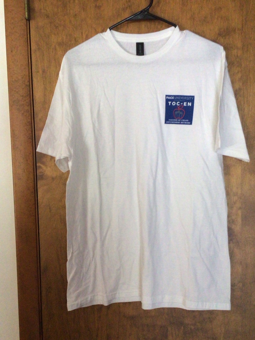 Gildan White Short-Sleeve Crewneck Tee with Blue Chest Logo